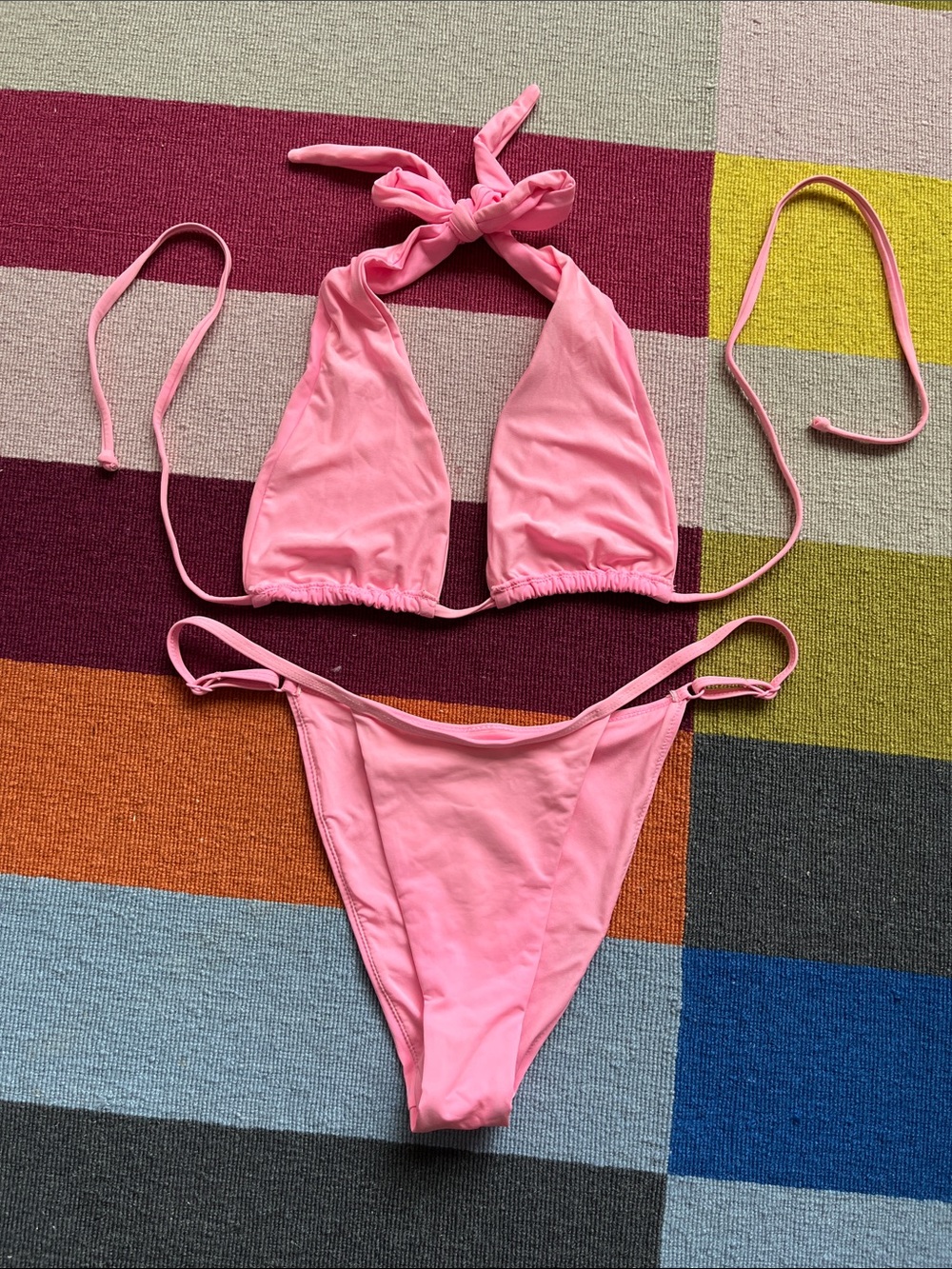 Good American Pink Tie-Back Triangle Bikini Set